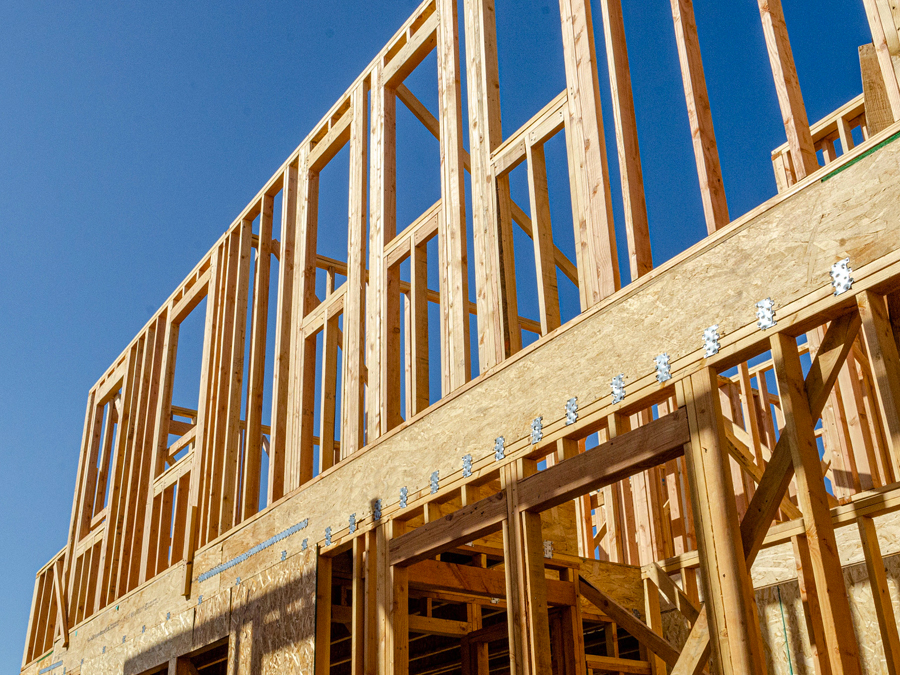 Construction of wall framing.