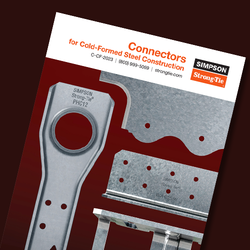 Image of Connectors for Cold-Formed Steel Construction catalog on a dark background.