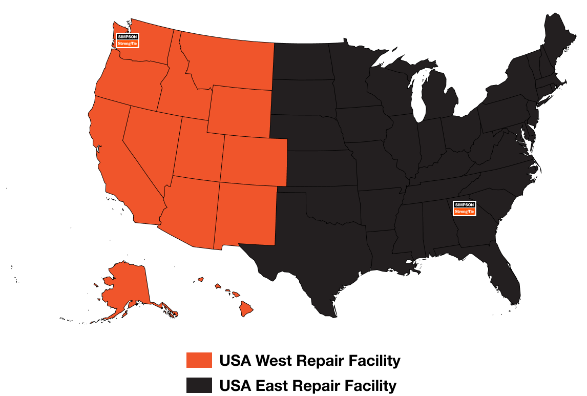 U.S. map showing Simpson Strong-Tie sales coverage: Western states in orange represent the Western Territory; remaining states in black indicate other regions.