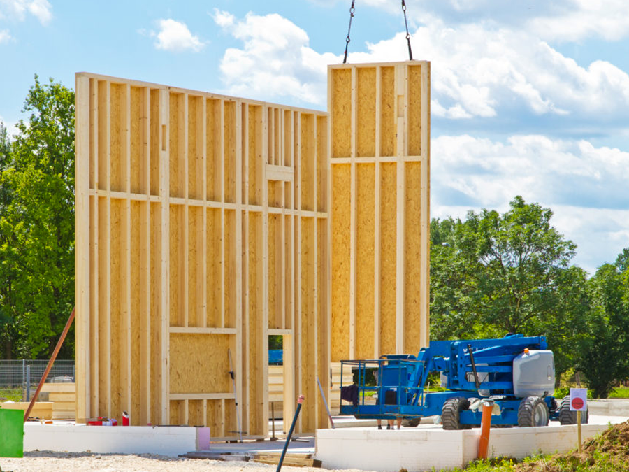 Modular building during construction