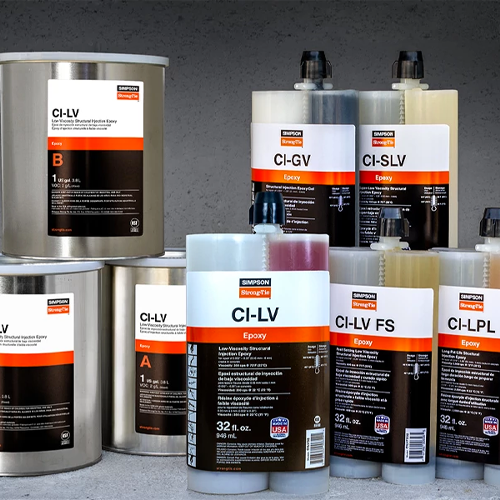 Various Structural Epoxy Repair solutions in containers