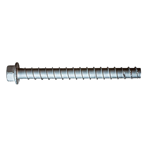Simpson Strong-Tie Titen HD stainless steel screw anchor with a hex head, used for concrete fastening in corrosive environments.